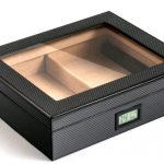 Cigar Humidor Glass Carbon Graphite Finish.