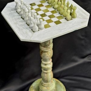 47x47cm Onyx Green & White Marble Chess Table 76cm Tall Superior Quality Carved Pieces